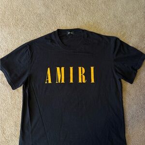 AMIRI Black Short Sleeve Tee with Yellow AMIRI Logo